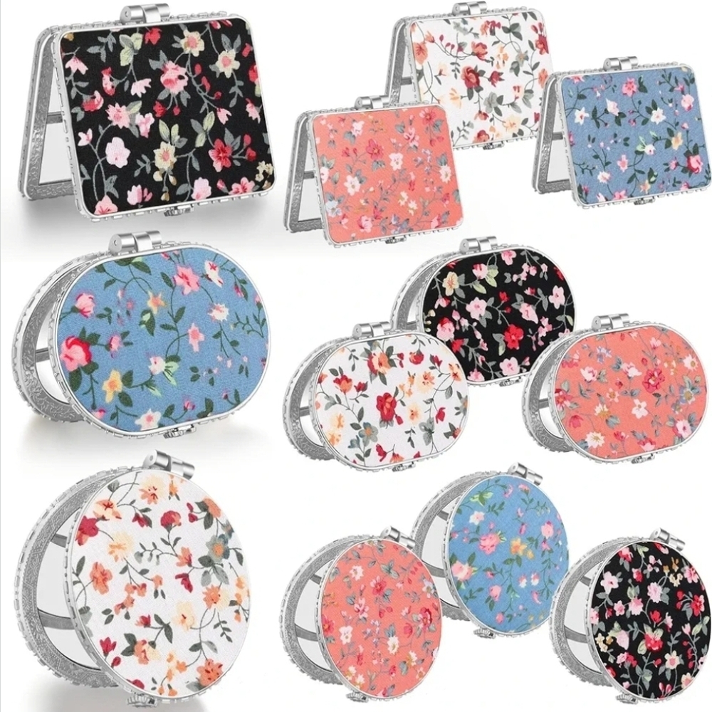 Compact Mirror Floral Small 24 Pieces Round Rectangle Oval Silver Trim